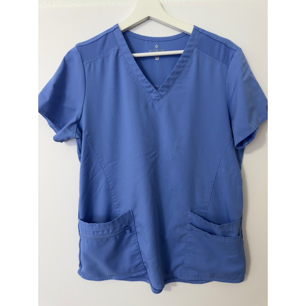 WonderWink Women Blue Short Sleeve V Neck‎ Scrub Top Size M